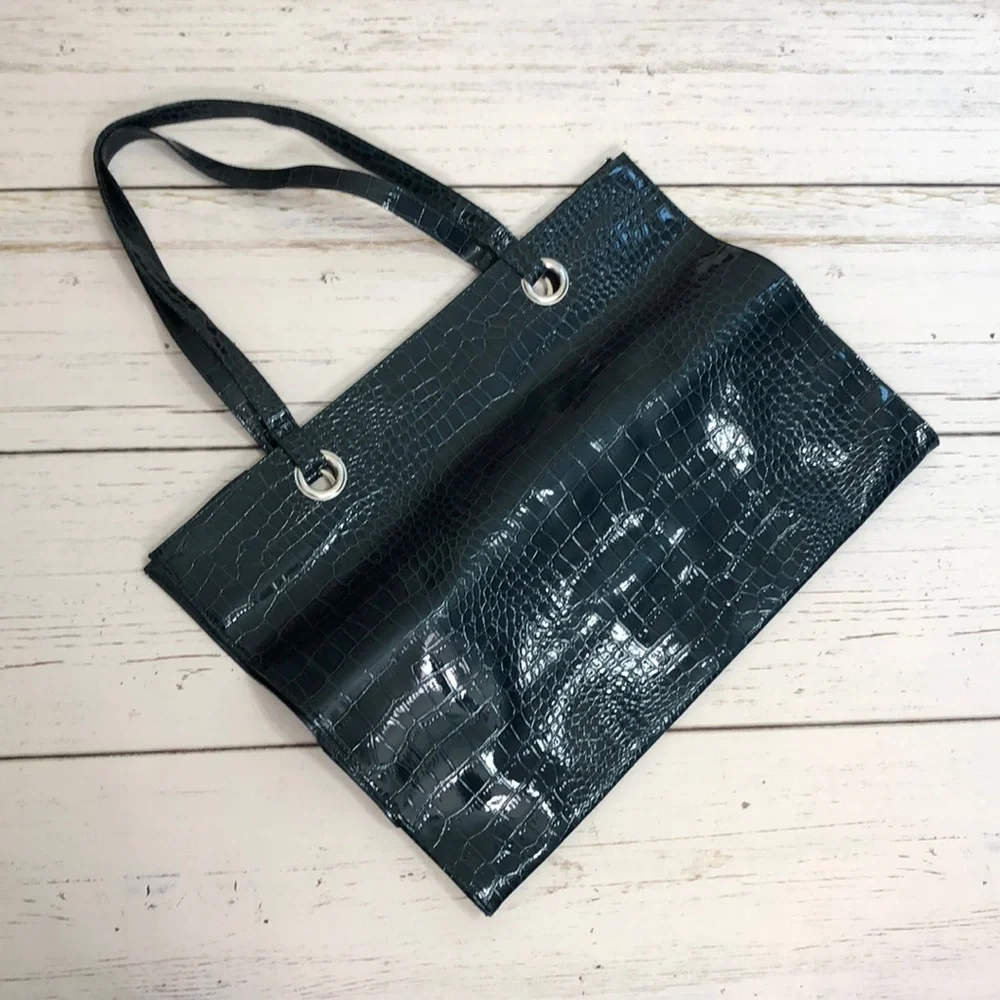 Forest Green Vinyl Reptile Pattern Tote Bag